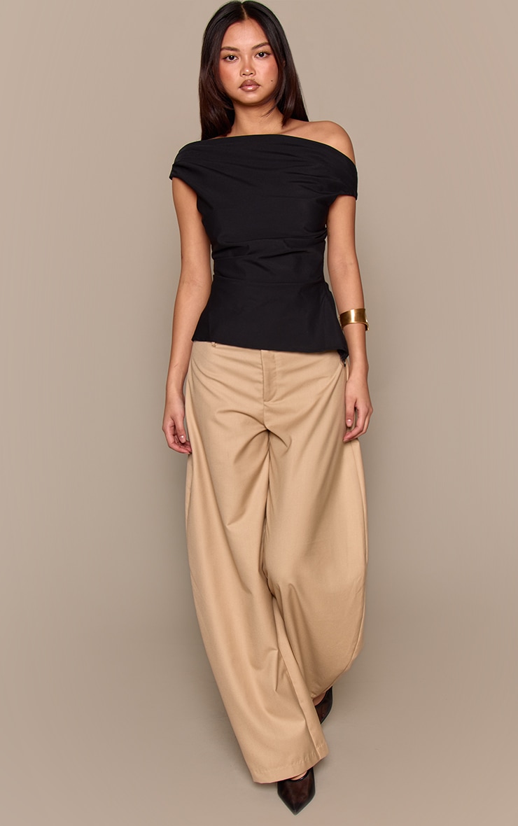 Black Asymmetric Neck Drape Top  image 3