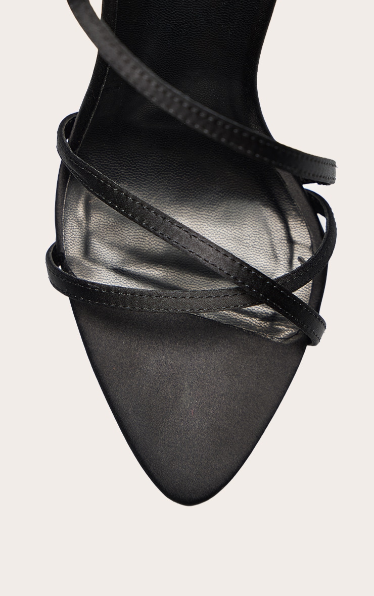 Black Satin Strappy Platform Heeled Sandals image 5