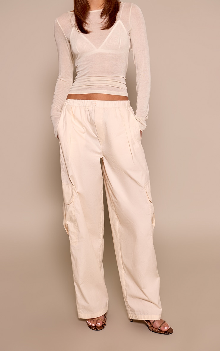 Cream Cotton Cargo Pocket Detail Pants image 2