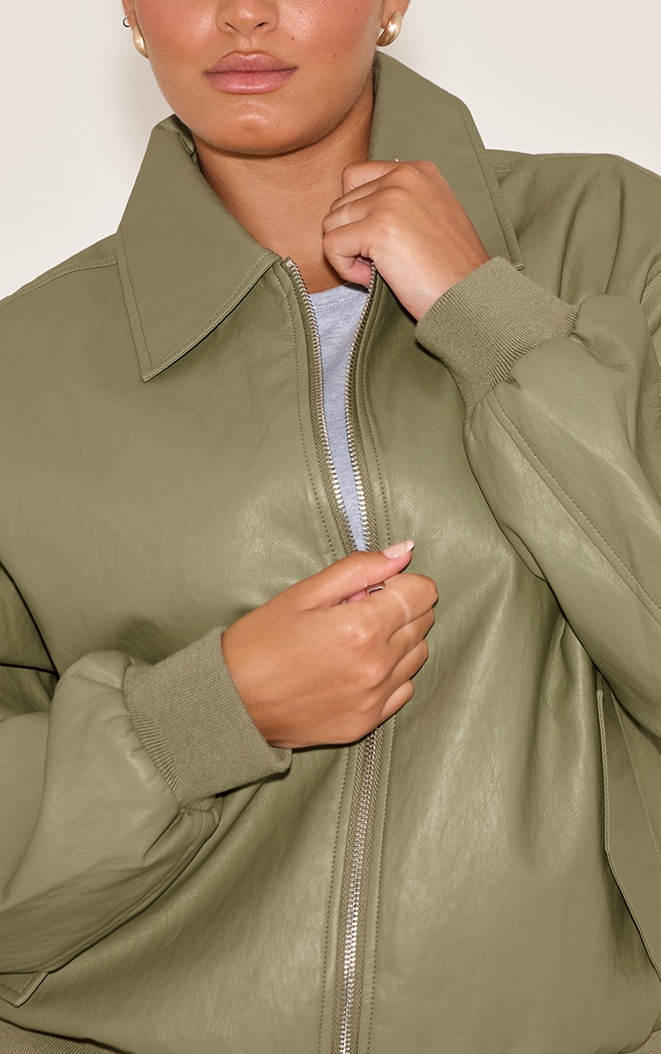 Plus Veste bomber en PU vert olive image 4
