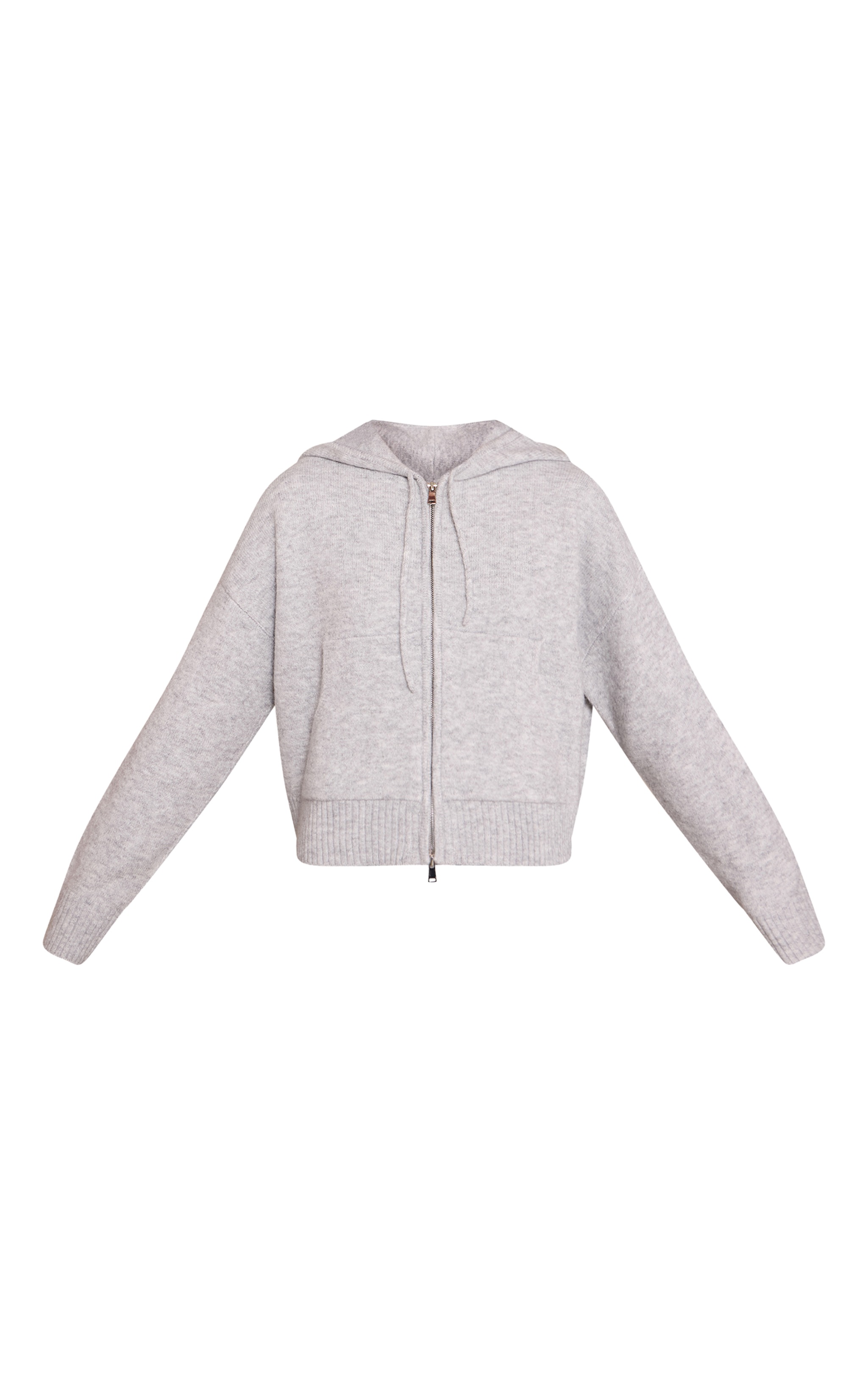 Grey Zip Through Knitted Hoodie