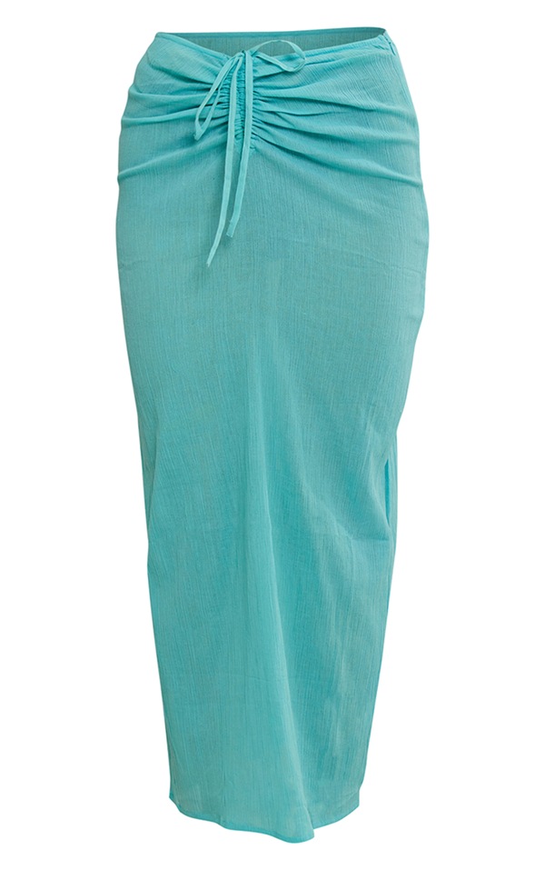 Aqua Blue Cheesecloth Ruched Front Midaxi Skirt PrettyLittleThing IRE