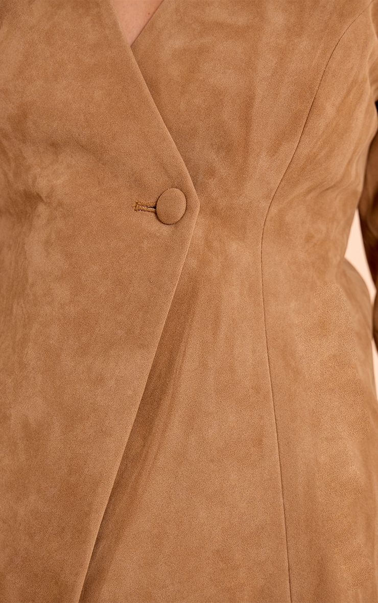 Tan Structured Faux Suede Cinched Waist Blazer image 4
