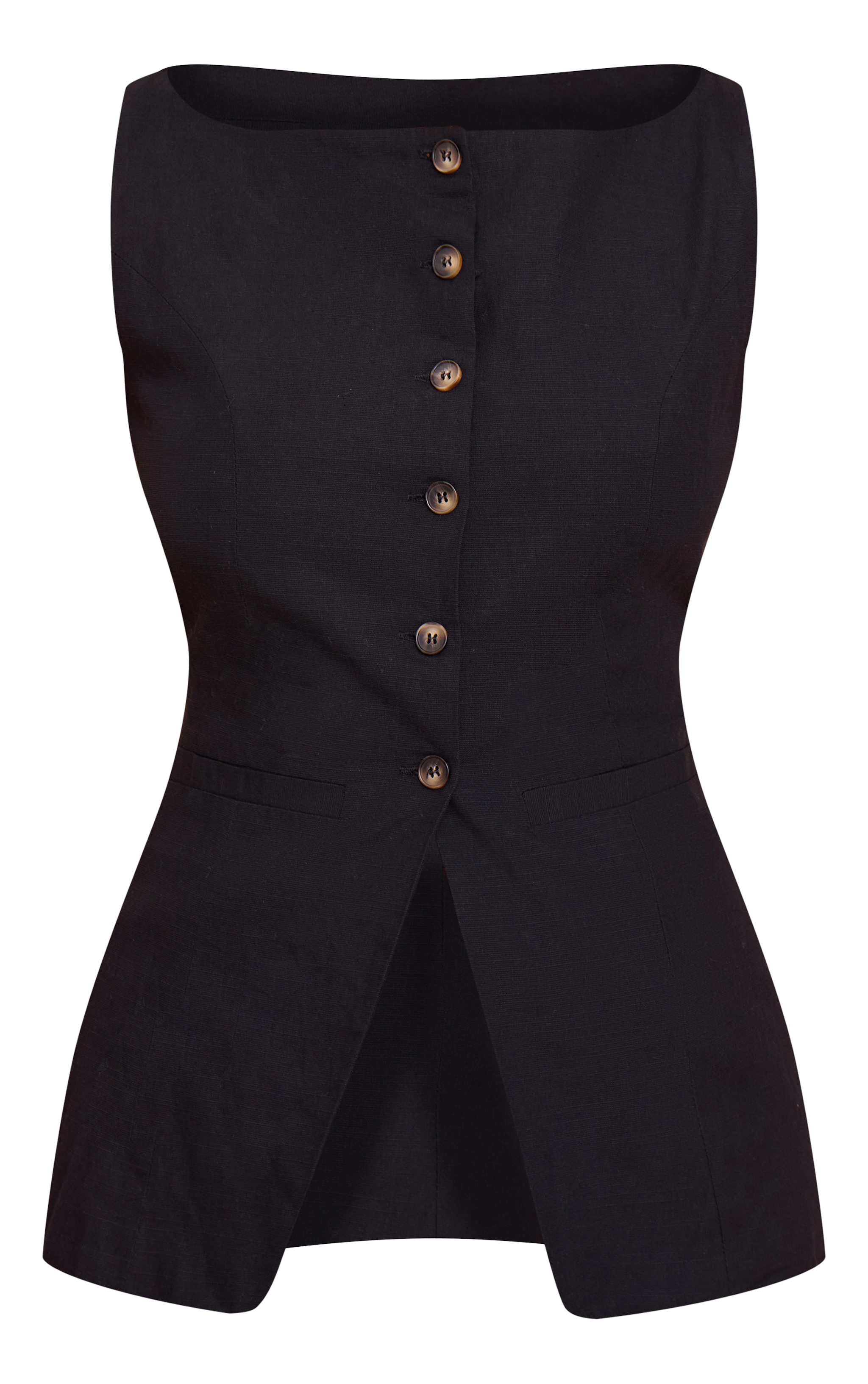 Black Square Neck Linen Look Longline Vest image 5