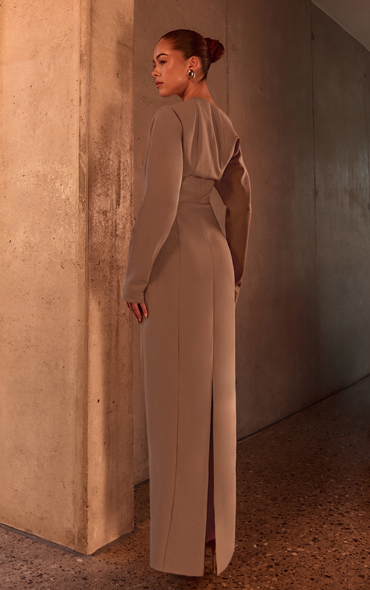 PLT Label Taupe Asymmetric Batwing Sleeved Cinched Waist Maxi Dress image 2
