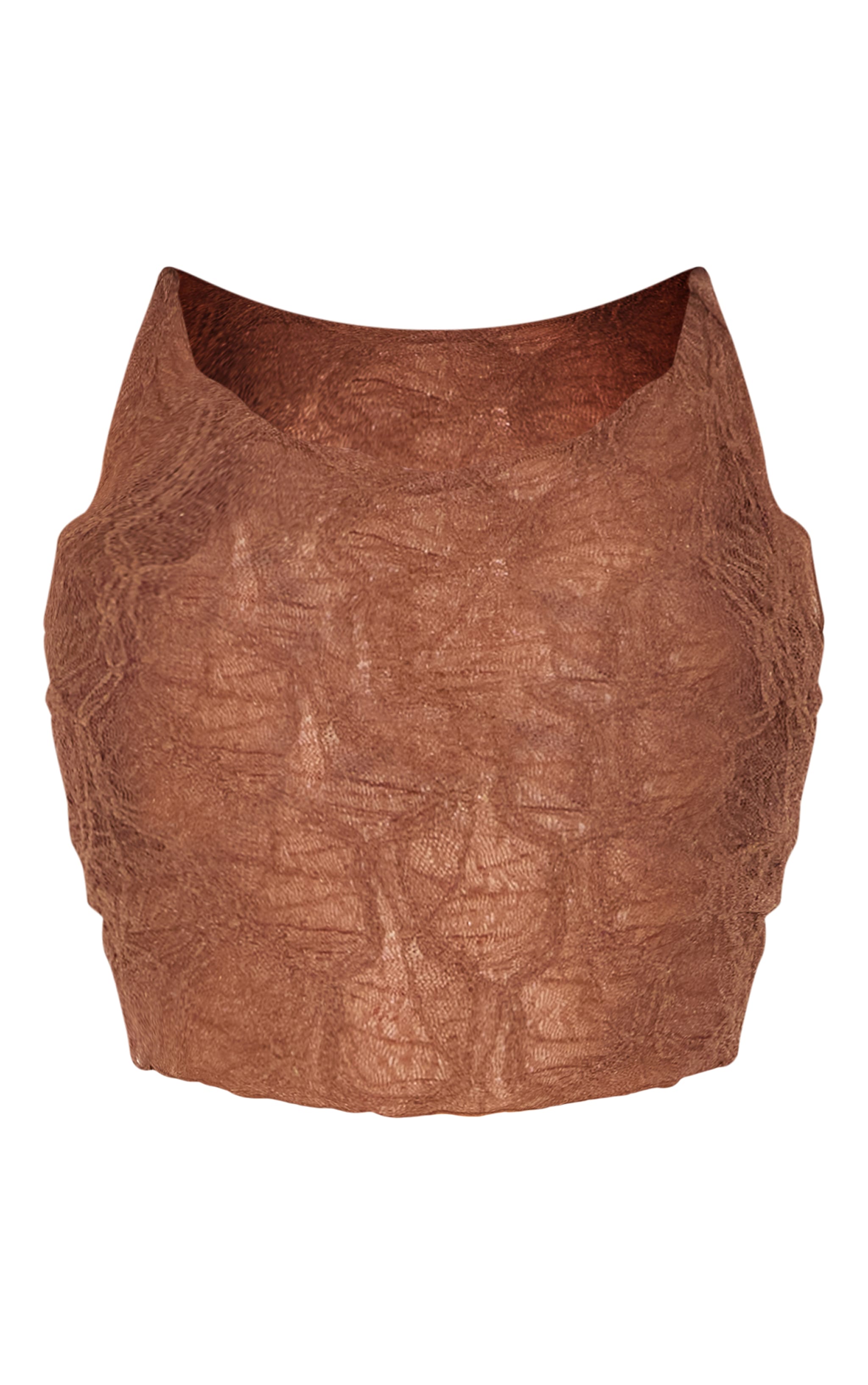 Top de plage asymétrique en mesh texturé chocolat à détail noué image 5