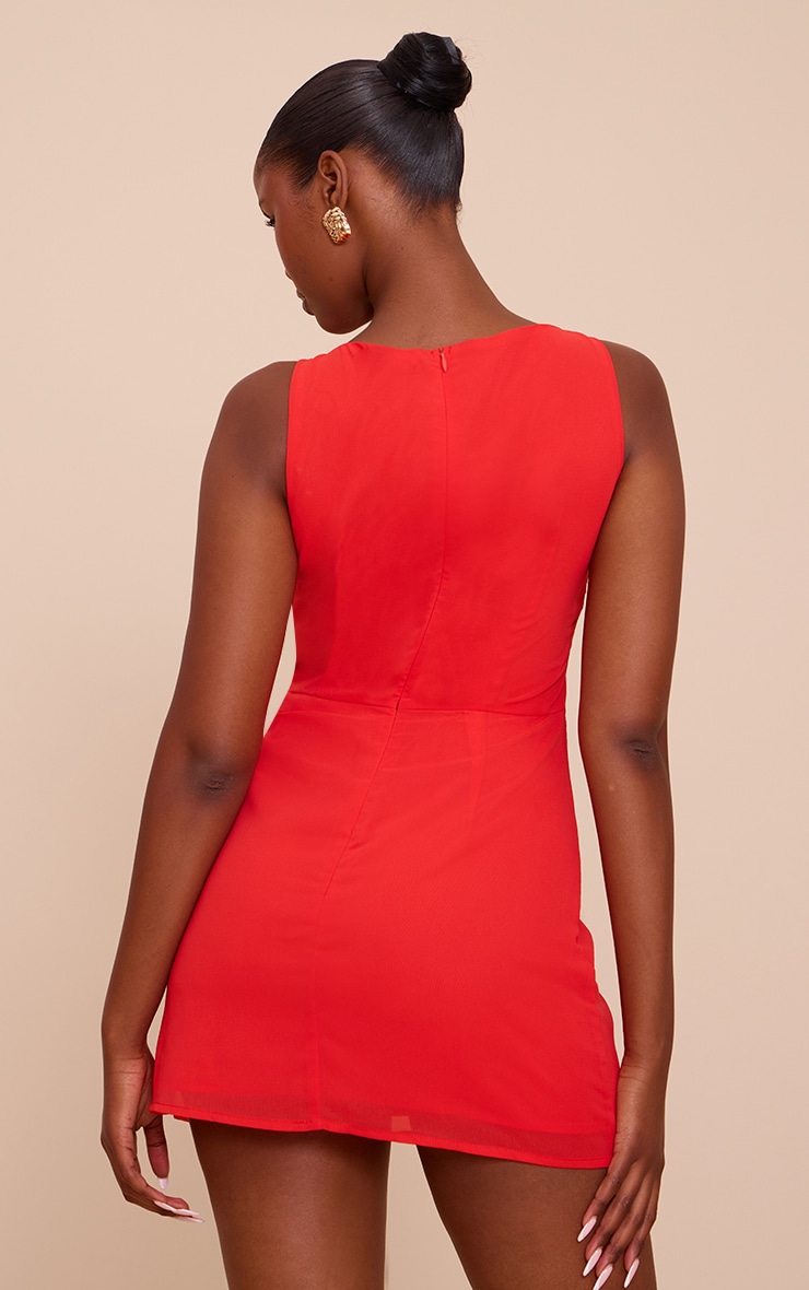 Red Chiffon Trim Detail Mini Dress image 2