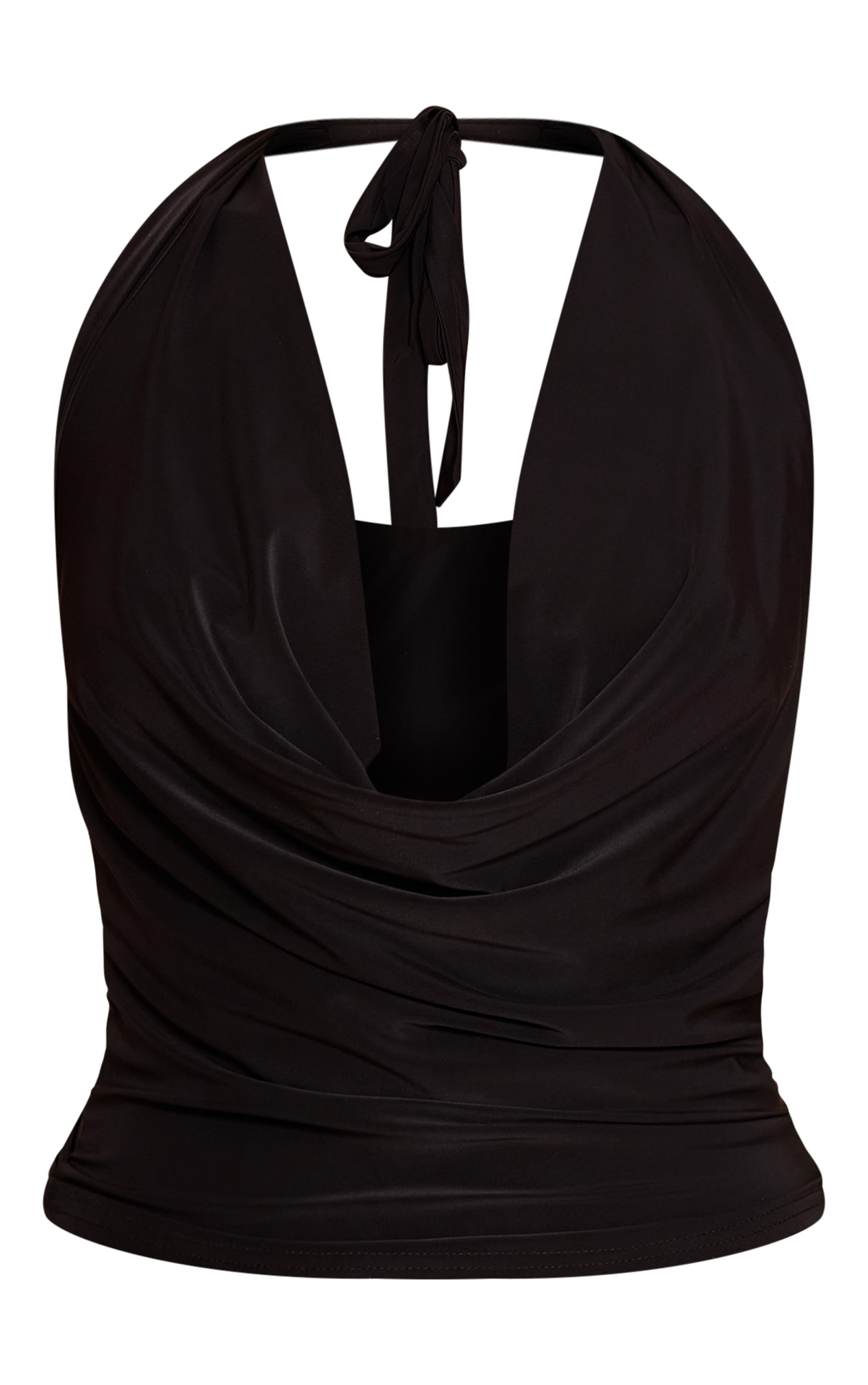 Black Double Layer Slinky Cowl Neck Top image 5