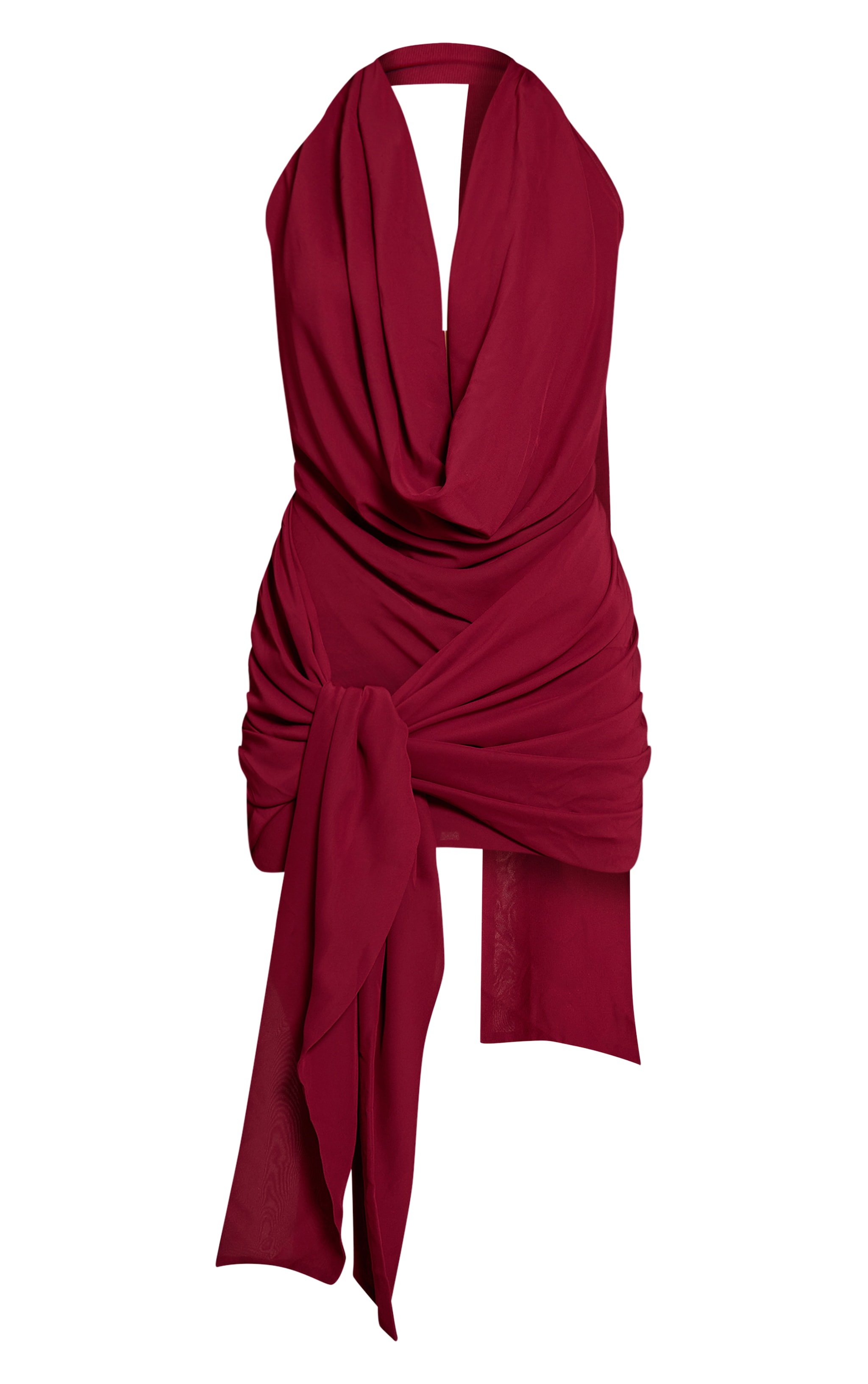 Mini robe cache-coeur tissée rouge vin à dos nu image 5