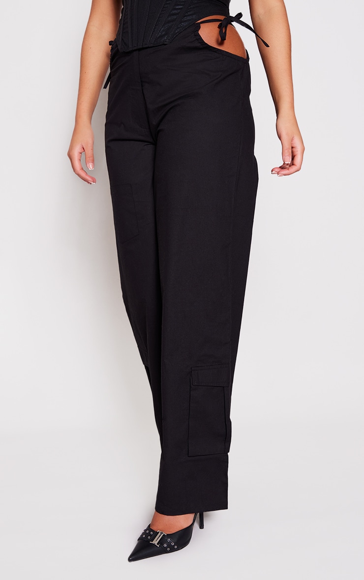 Black Cotton Cut Out Tie Side Trousers image 2