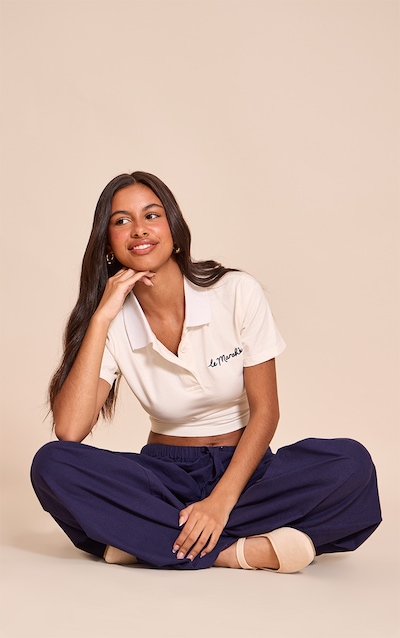 Petite Navy Linen Drawstring Waist Trousers