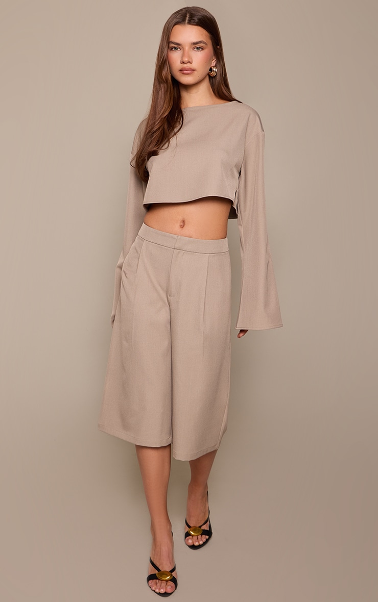 Taupe Woven Boat Neck Top image 3