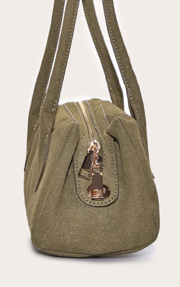 Olive Faux Suede Bowler Shoulder Bag image 5