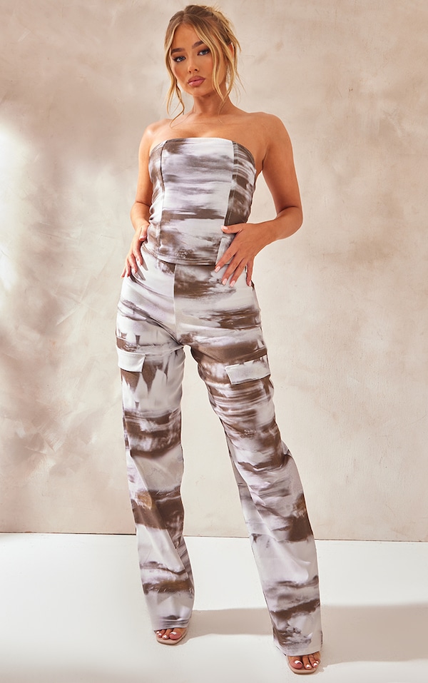 Grey Abstract Stretch Woven Low Rise Cargo Pants PrettyLittleThing USA