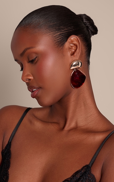 Gold Smooth Smokey Resin Abstract Tear Drop Statement Earrings