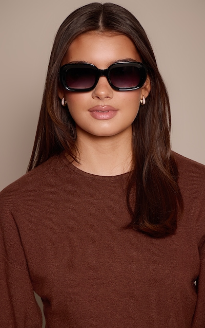 Black Chunky Curved Square Sunglasses