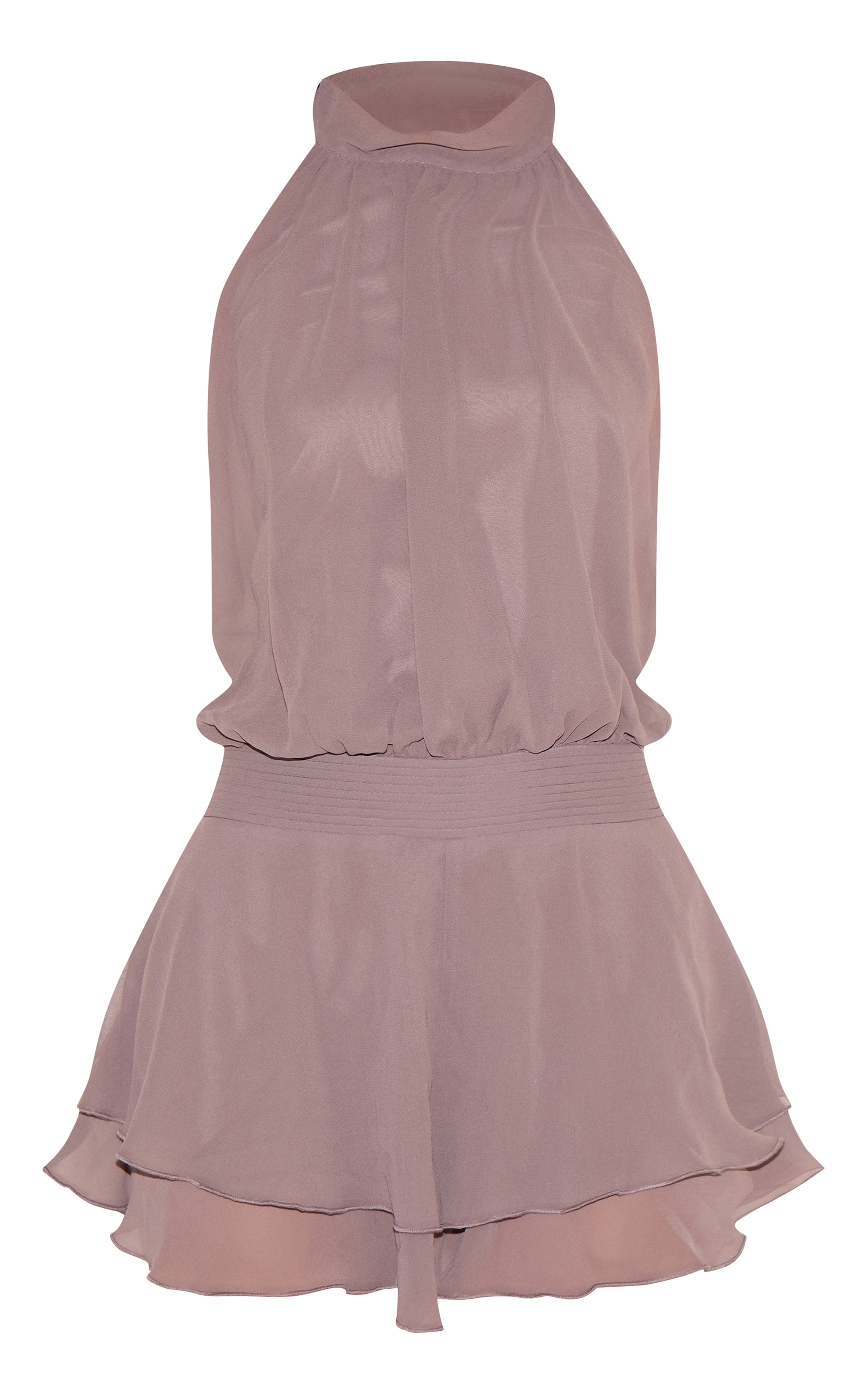 Taupe Chiffon High Neck Drop Waist Romper image 5