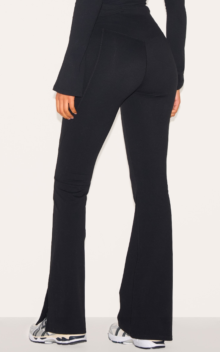 Tall Black Snatched Sculpt Seam Detail Flare Leggings image 3