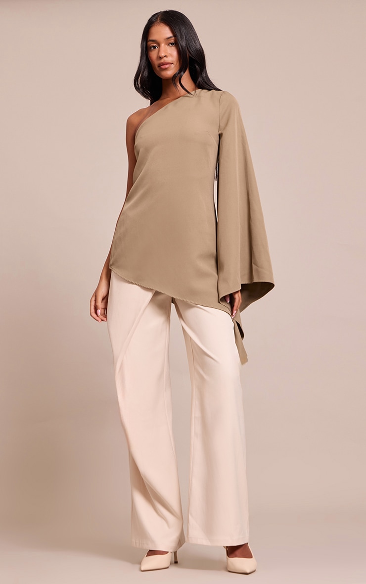 Tall Khaki Woven Asymmetric Flare Sleeve Long Top image 3