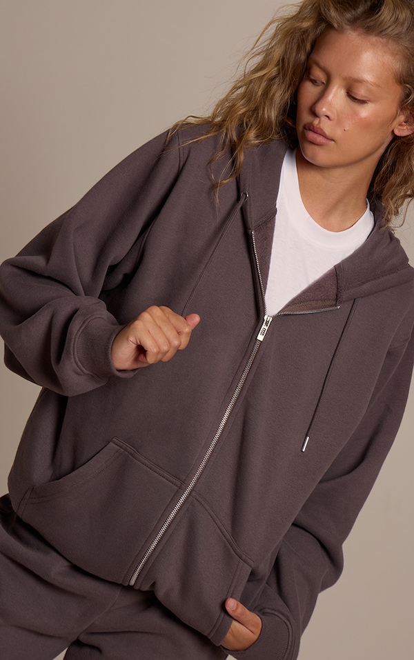 Charcoal Cotton Fleece Pullover Zip Hoodie