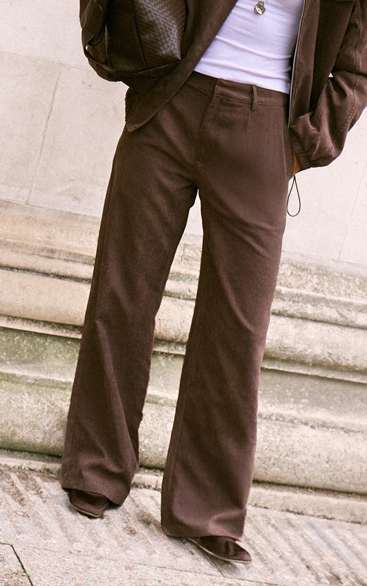 Pantalon droit en peau de pêche marron image 2