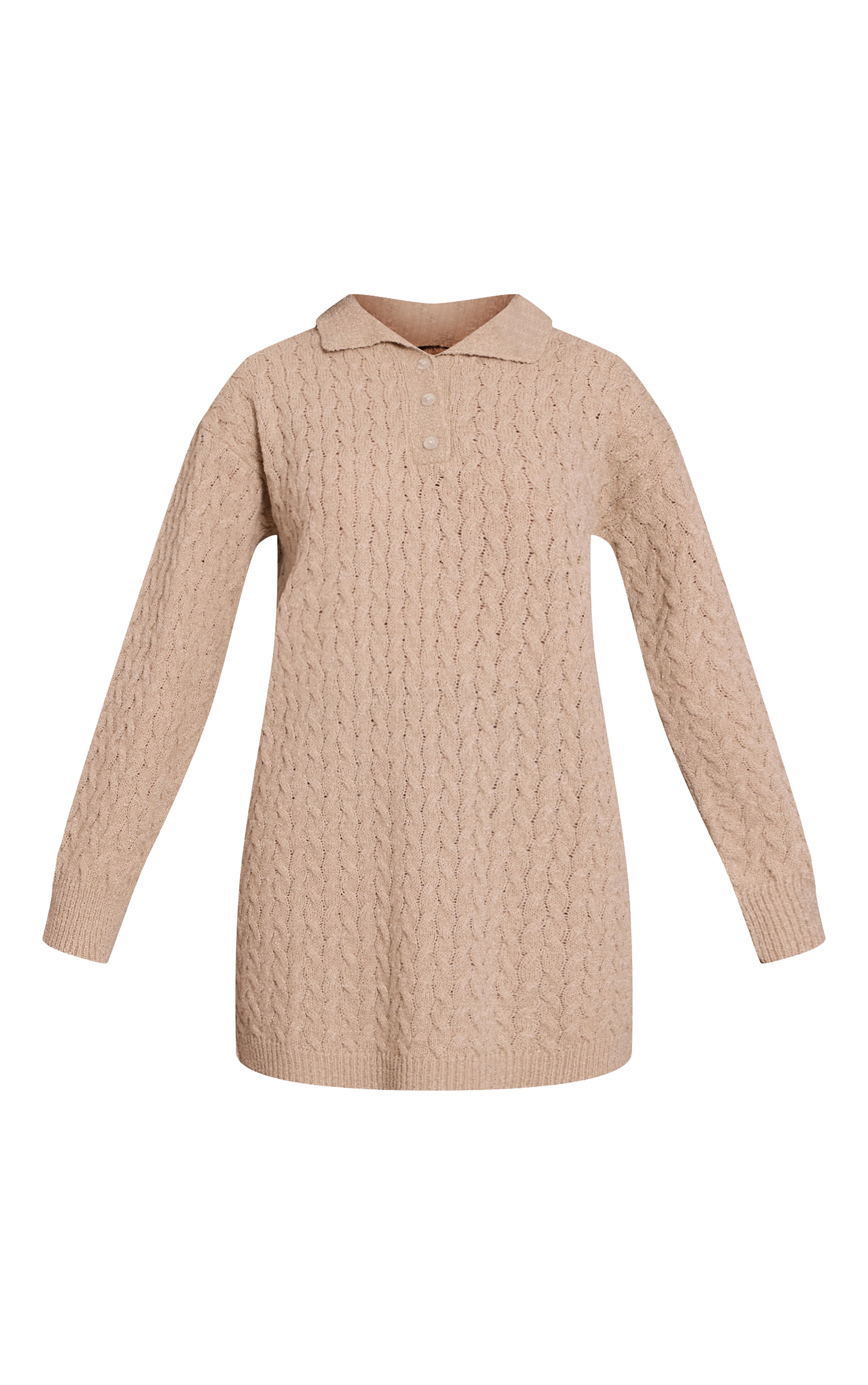 Oat Boucle Cable Knit Mini Shirt Dress image 5