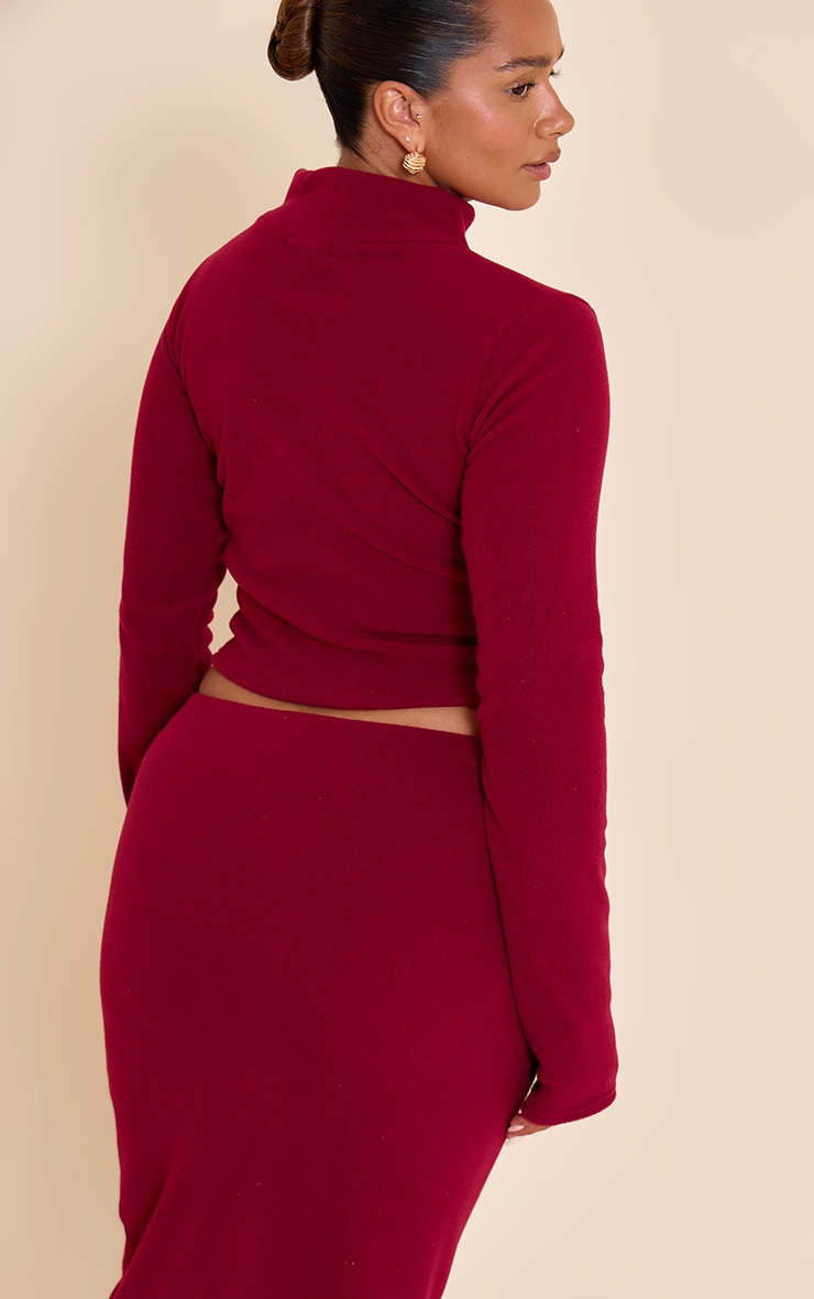 Shape Burgundy Micro Rib Long Sleeve Polo Top image 2