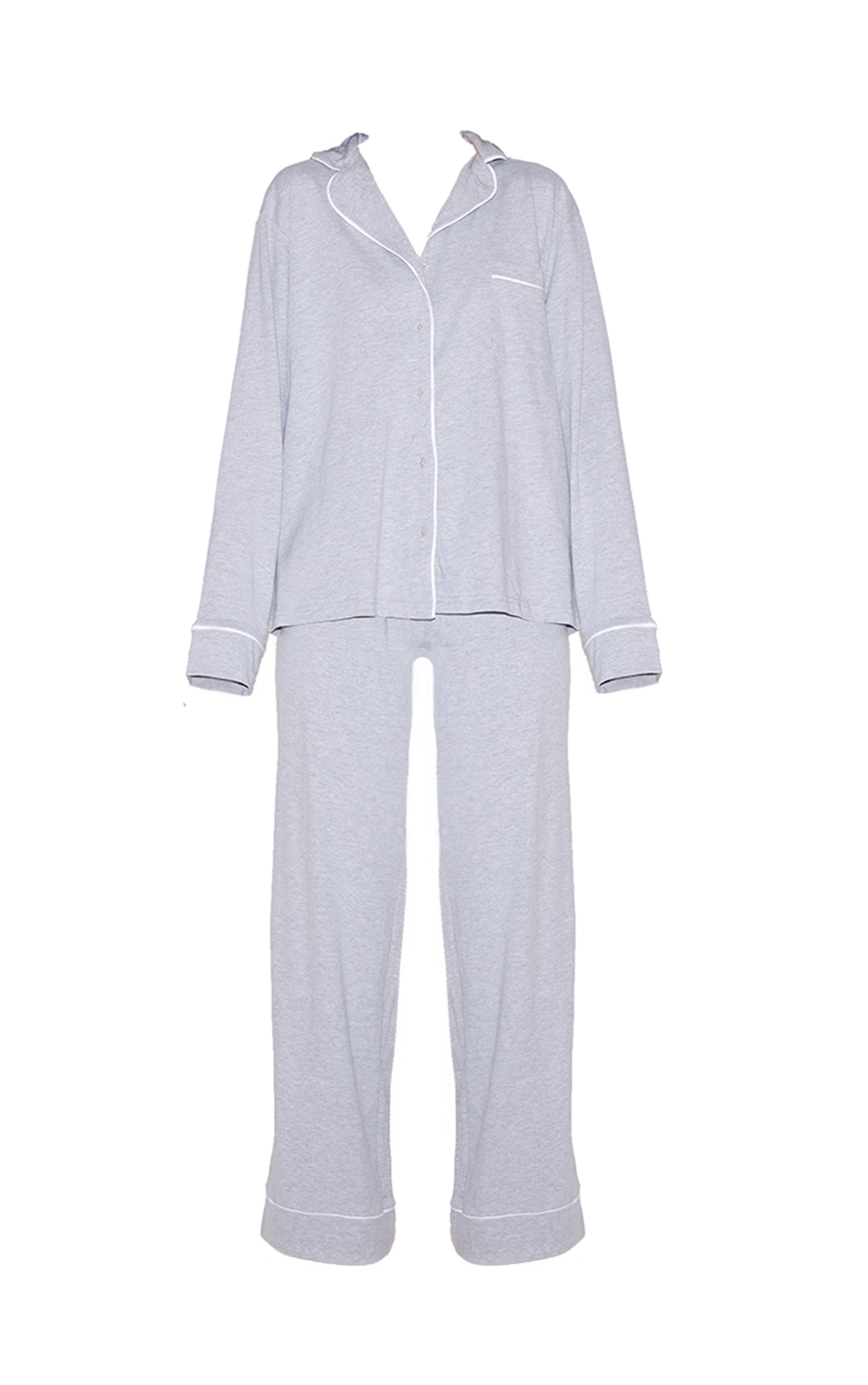 Ensemble de pyjama long en jersey gris à liserés contrastants image 5