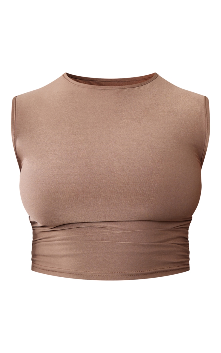 Shape Taupe Slinky Sleeveless Ruched Crop Top image 5