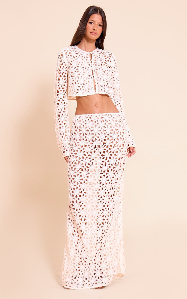 Natural Textured Floral Button Cropped Top image 3
