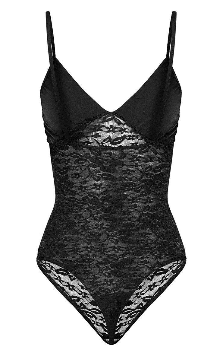 Allyssa Black Lace Slinky Thong Bodysuit Tops PrettyLittleThing USA