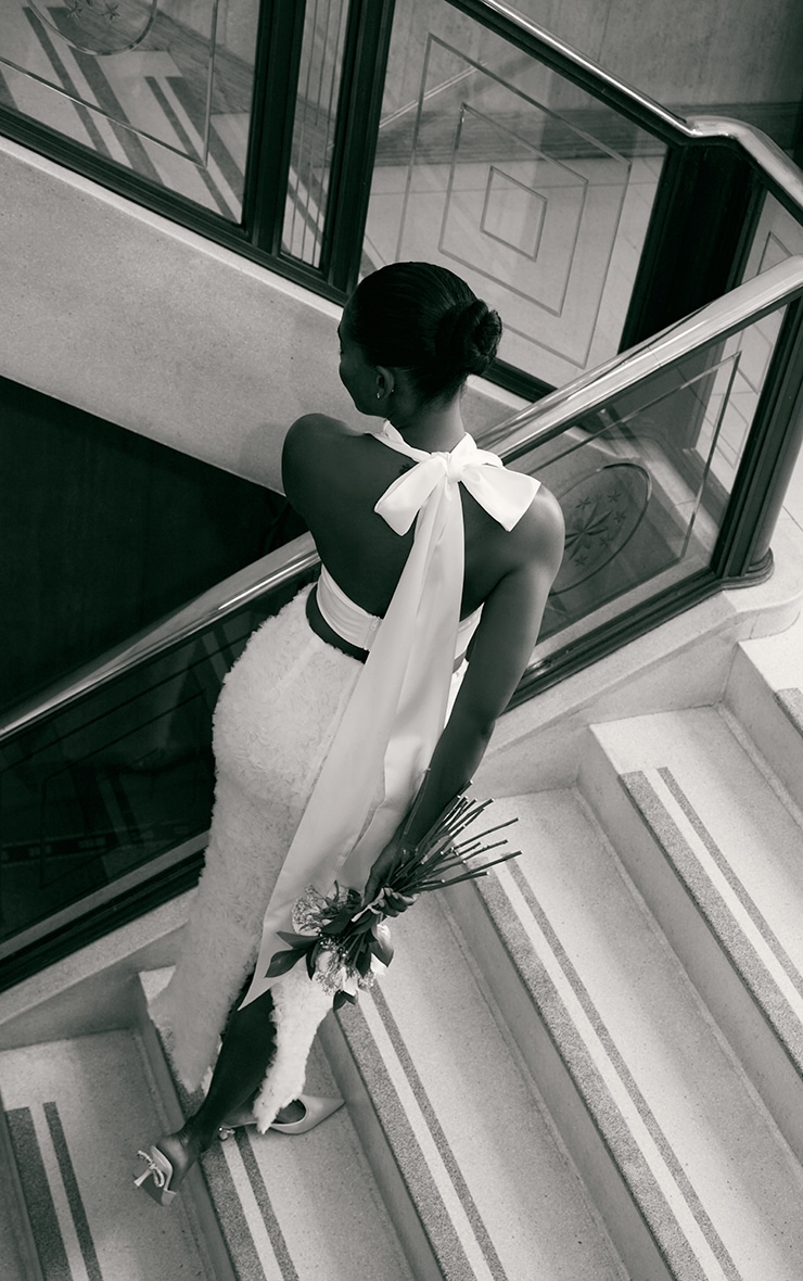 Premium White Tulle Floral Ruffle Detail Maxi Skirt image 3