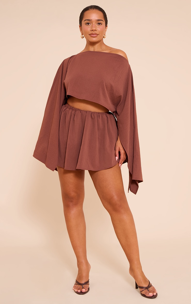 Shape Chocolate Hammered Satin Boat Neck Cape Top image 3