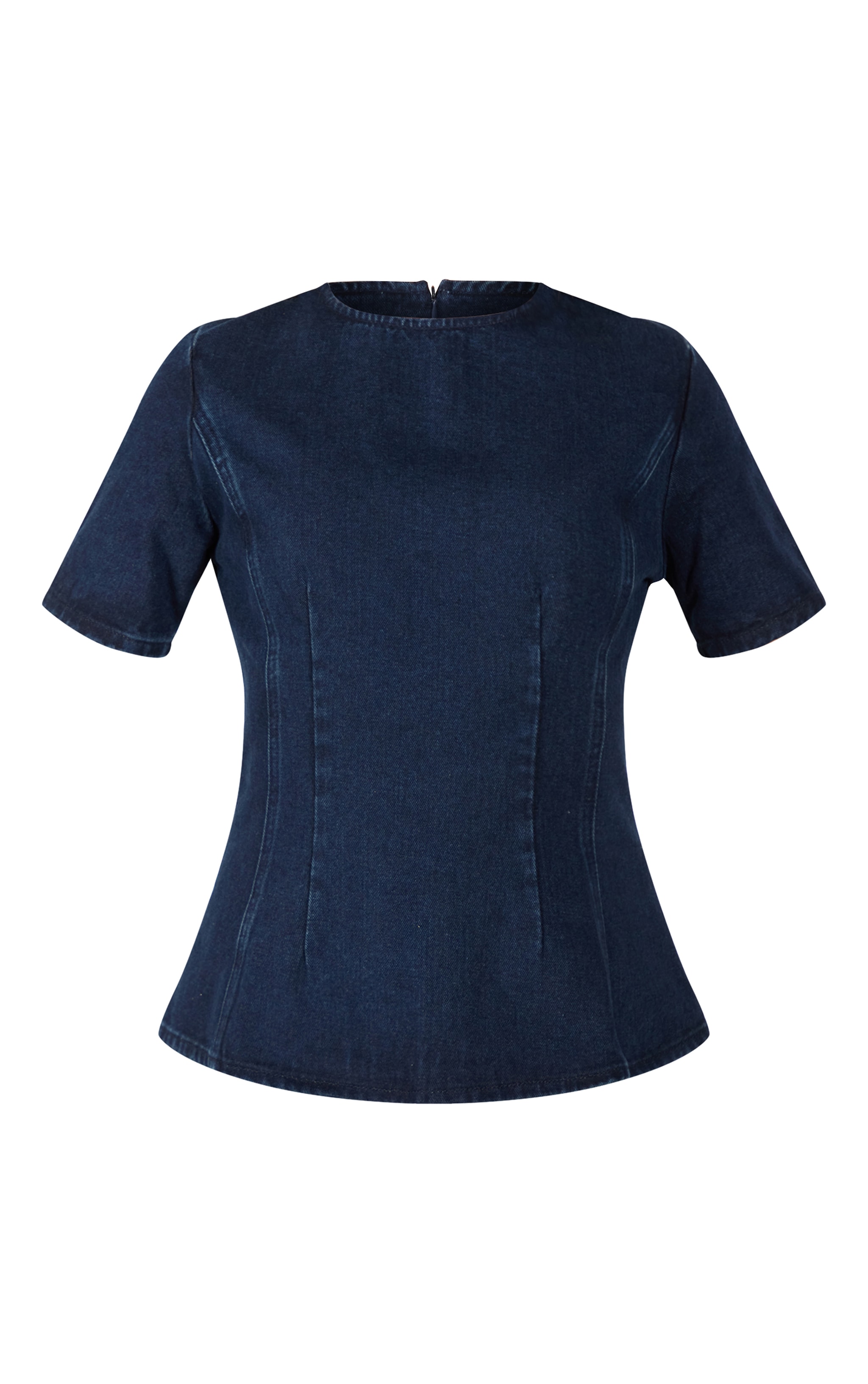 Dark Indigo Cinched Waist Peplum Denim Top image 5
