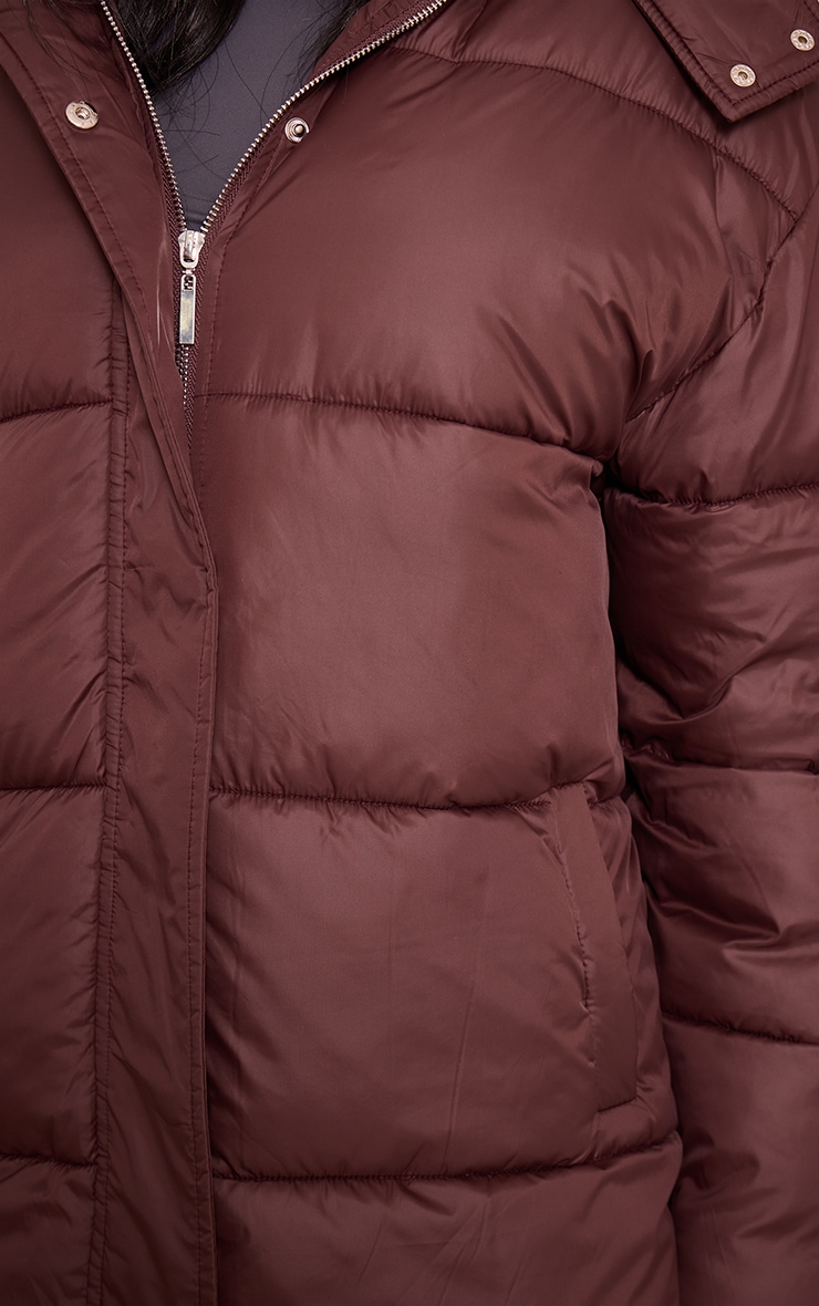 Tall Chocolate Oversized Hooded Puffer Jacket image 4