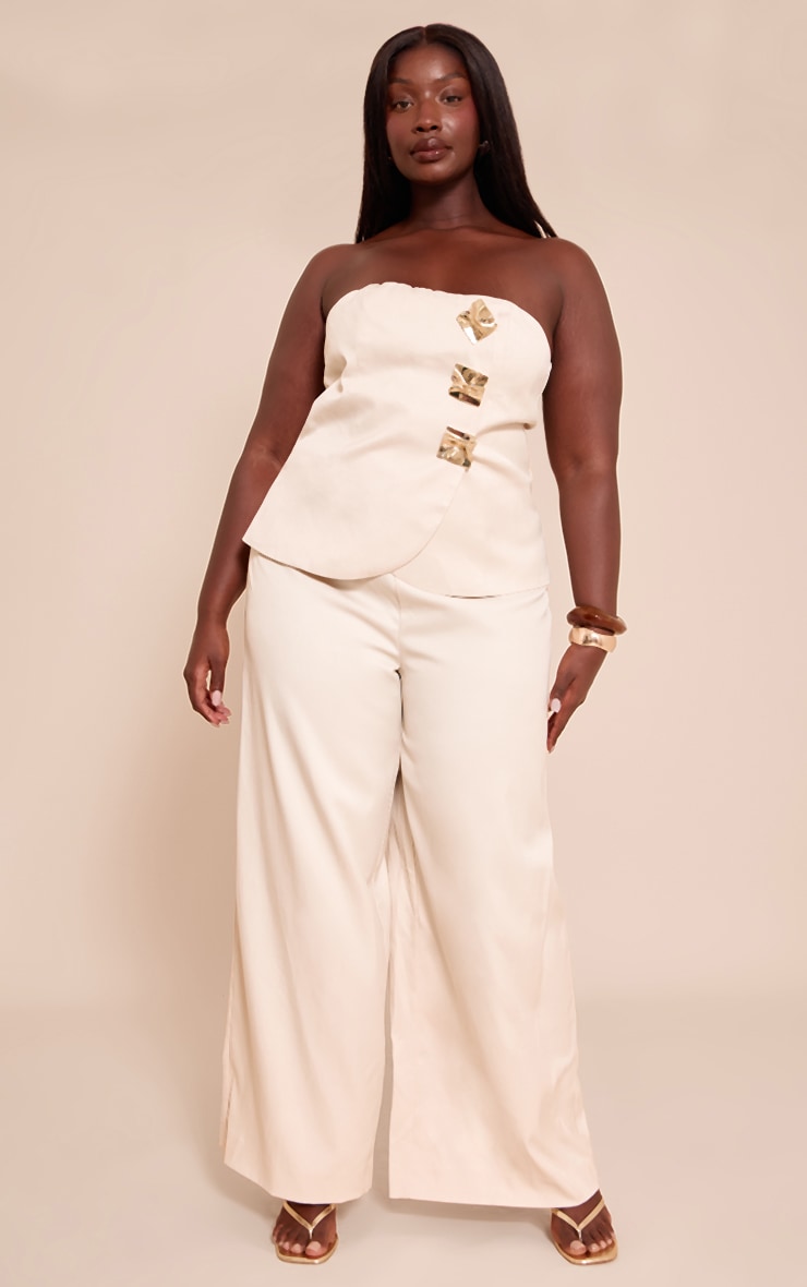 Plus Cream Woven Bandeau Trim Detail Straight Leg Jumpsuit image 1