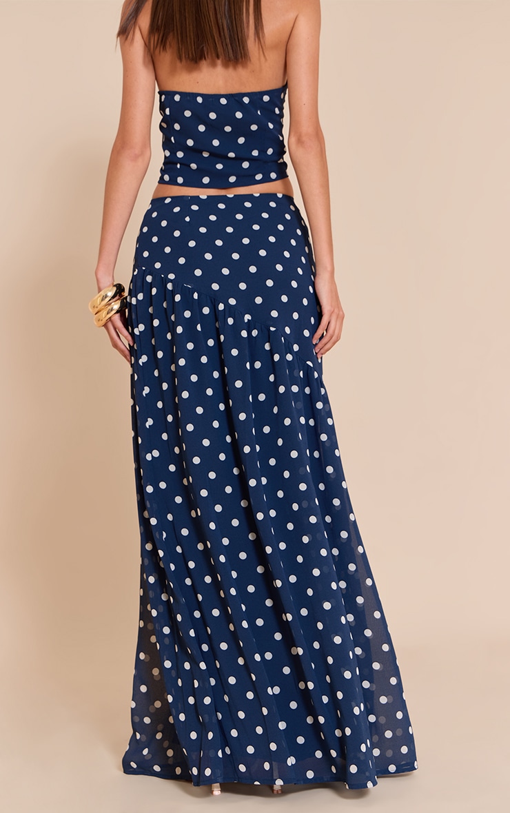 Navy Polka Dot Asymmetric Maxi Skirt image 3