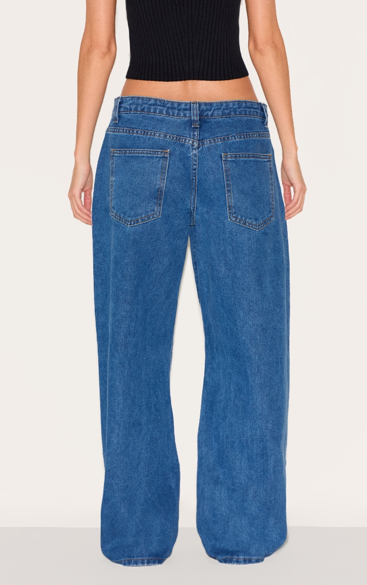 Dark Blue Low Rise Wide Leg Jeans image 3