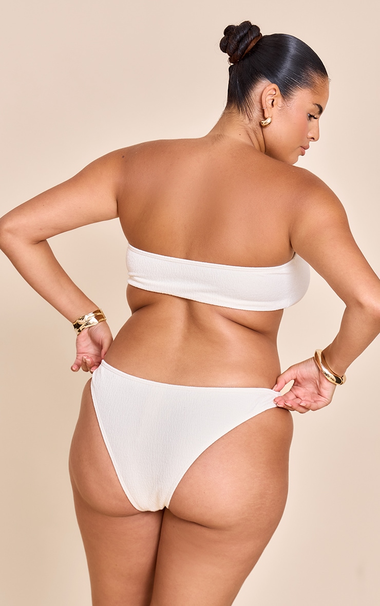 Plus Cream Textured Flower Trim Bandeau Bikini Top image 2