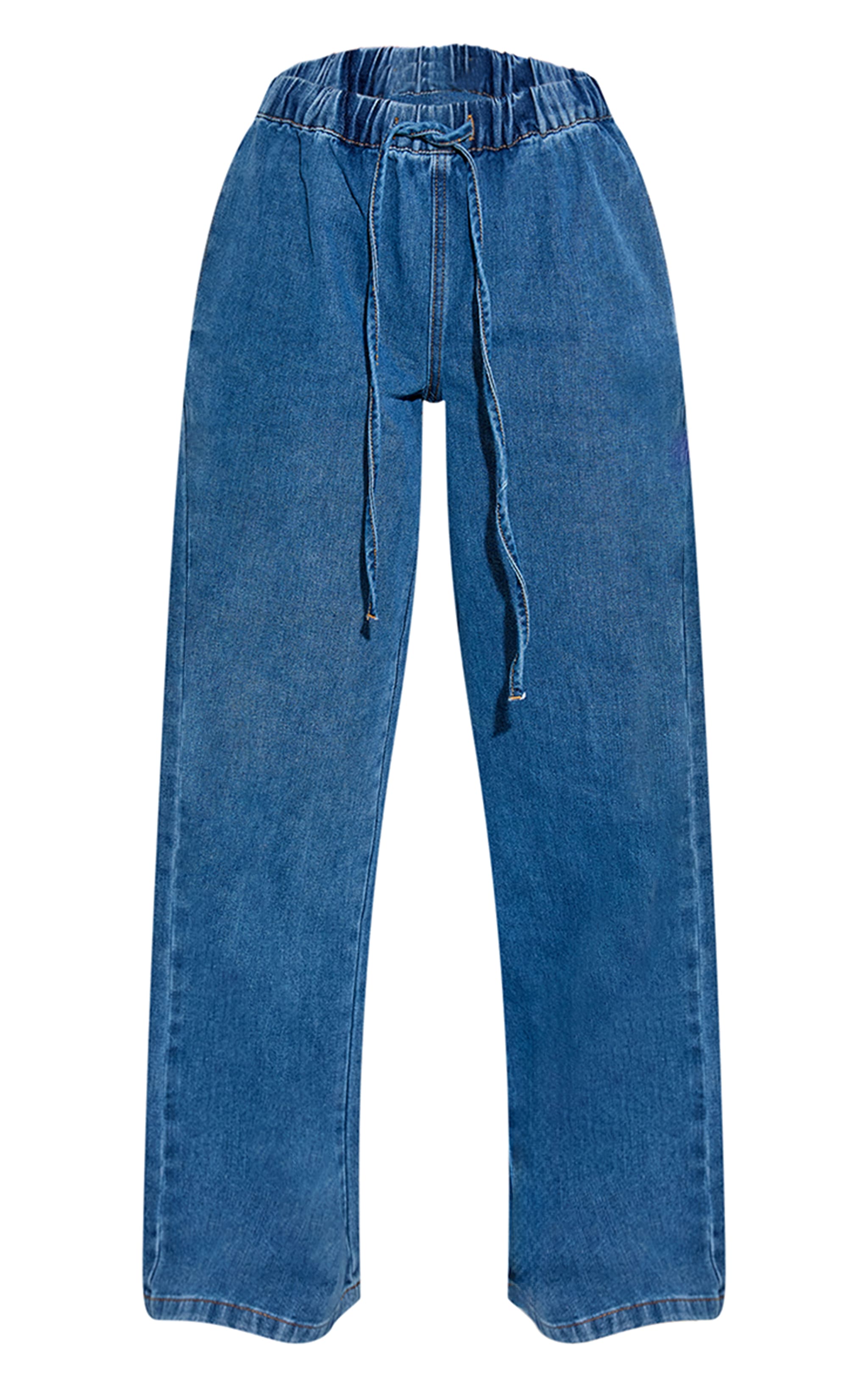 Mid Blue Relaxed Tie Waistband Wide Leg Jeans image 5