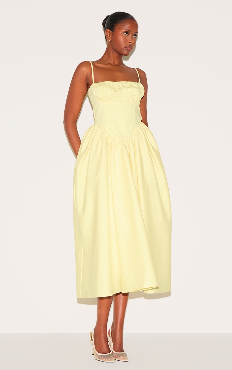 Robe mi-longue style corset jaune citron froncée à bretelles image 3