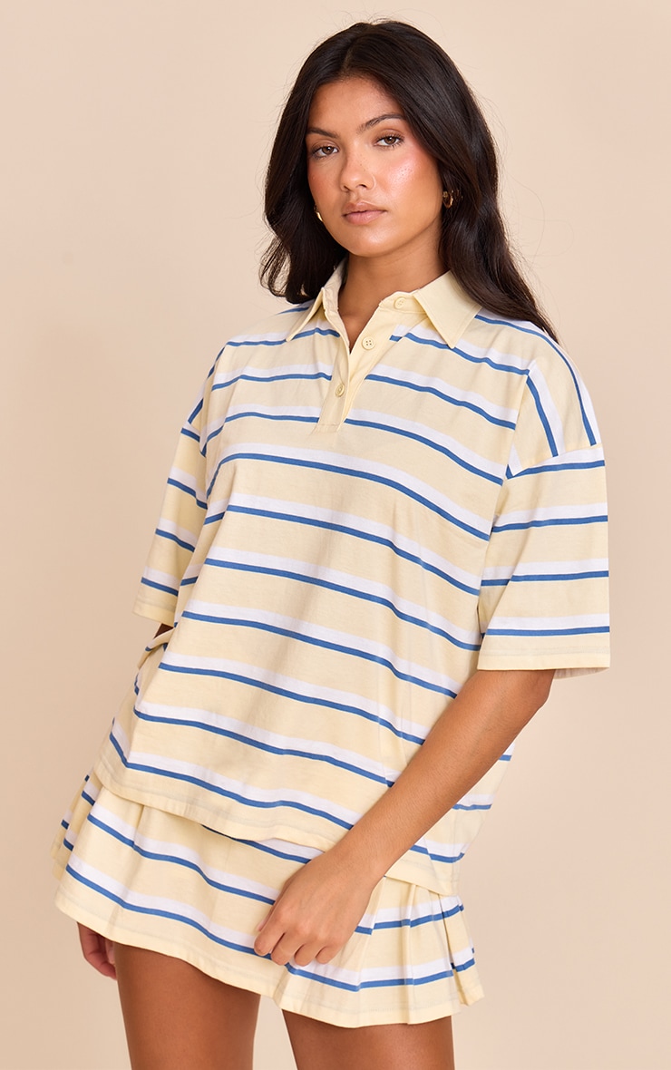  Butter Yellow Striped Pleated Mini Tennis Skort image 5