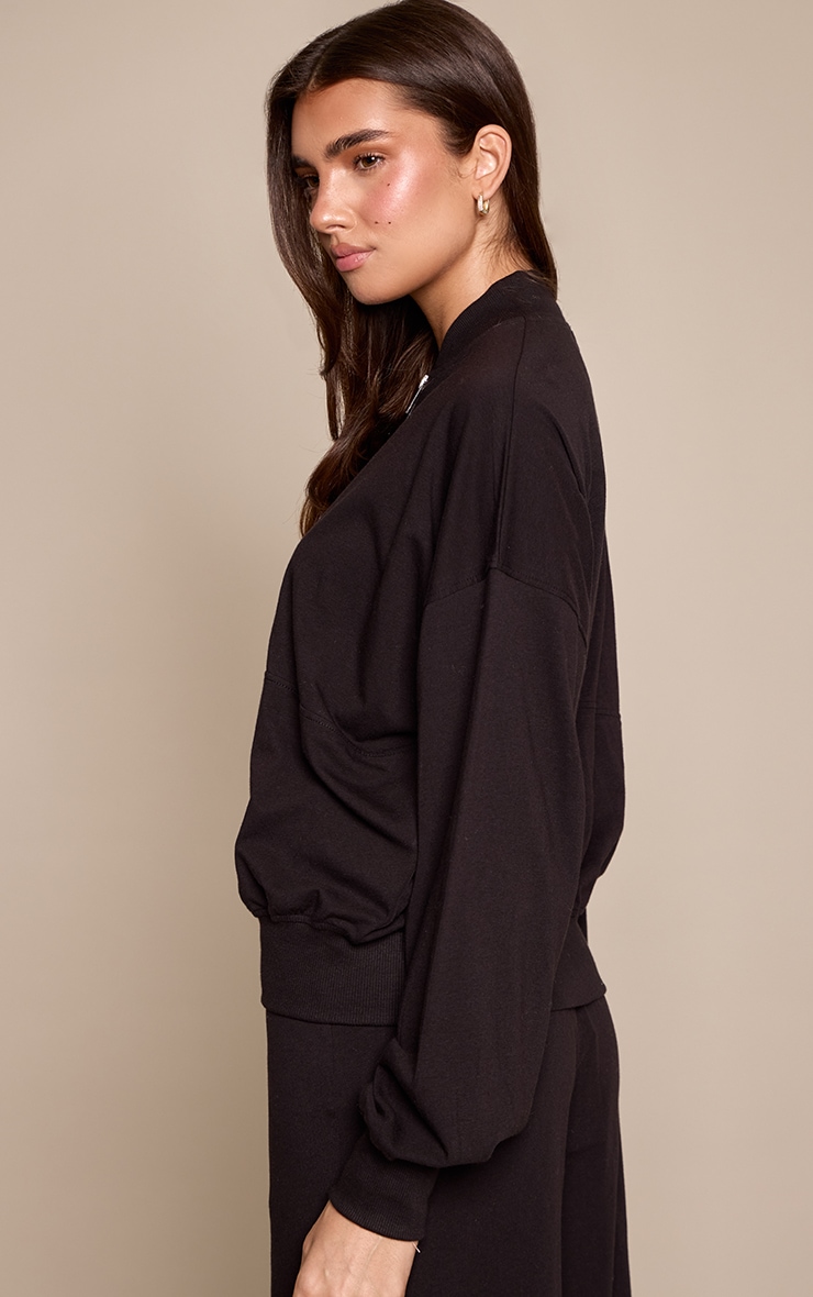 Black Casual Zip Through Bomber image 2