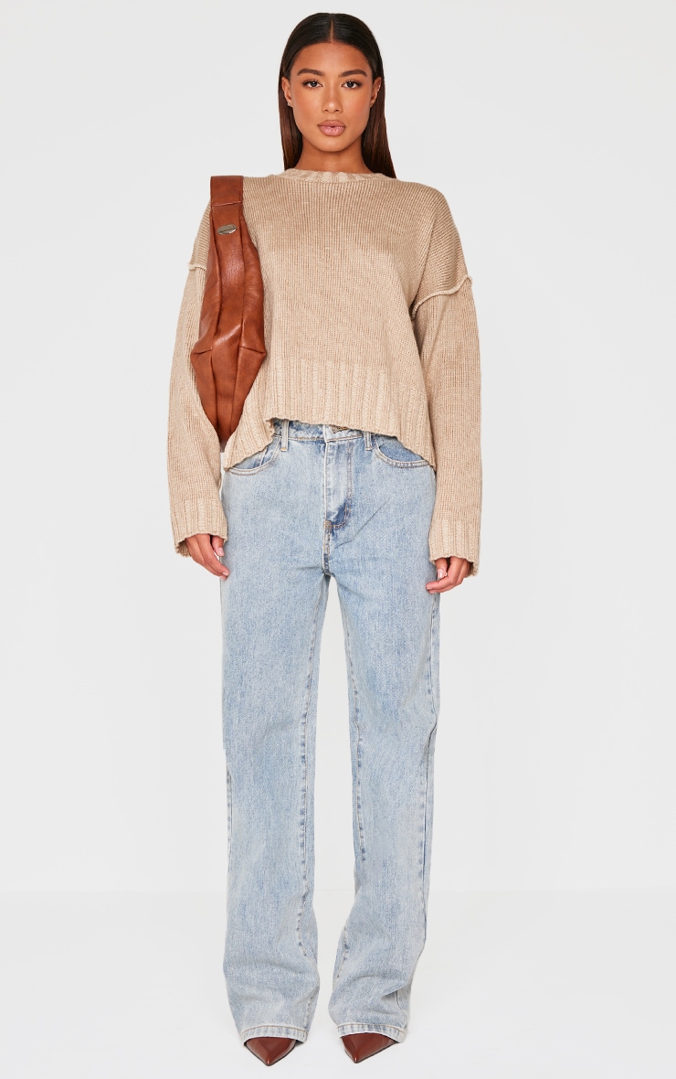Taupe Exposed Seam Chunky Knit Oversized Sweater image 1