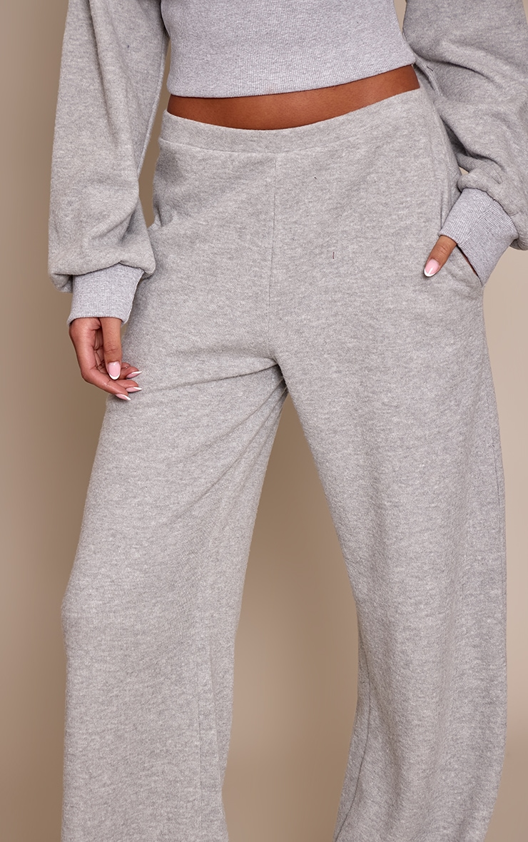 Tall Grey Marl Brushed Rib Straight Leg Pant image 4