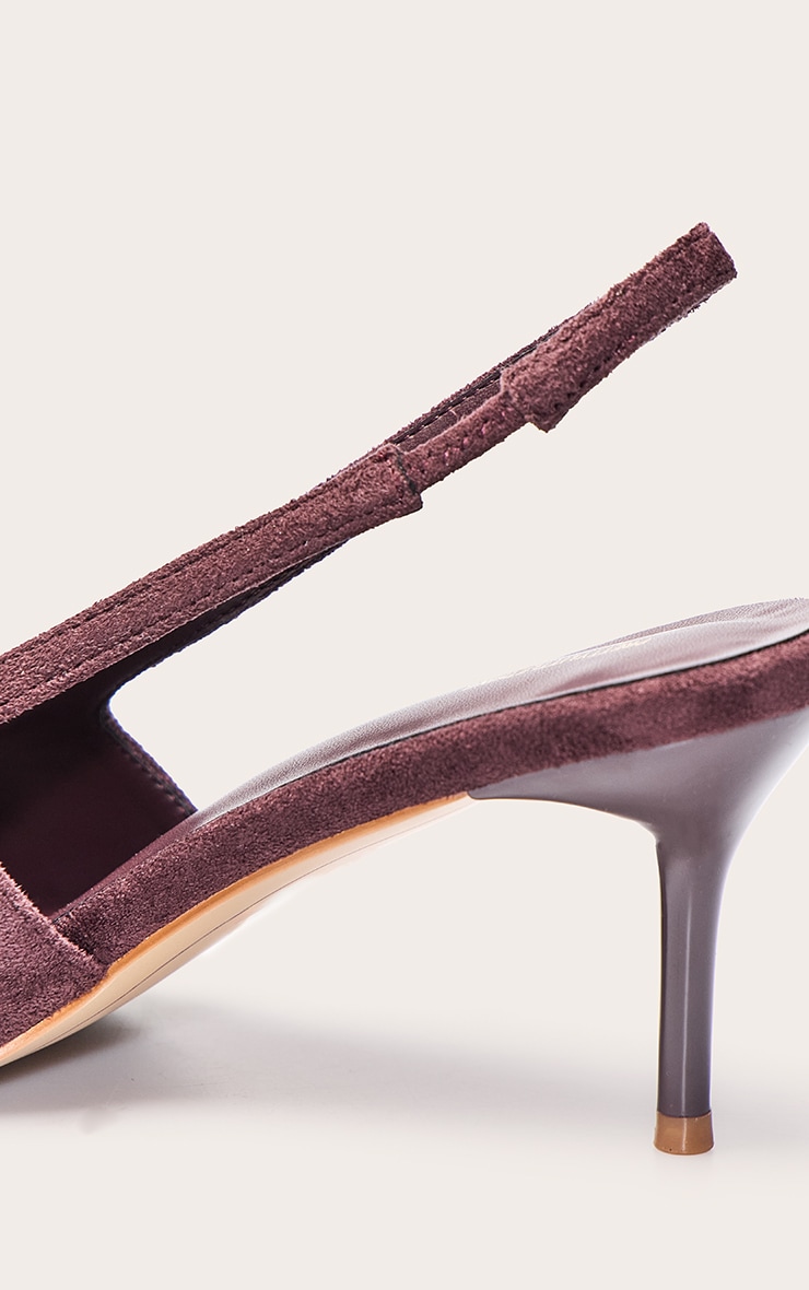Chocolate Faux Suede Chiselled Toe Sling Back Court Shoe image 5