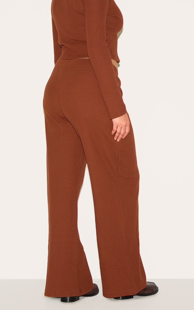 Plus Chocolate Mid Rise Wide Leg Waffle Pant image 3