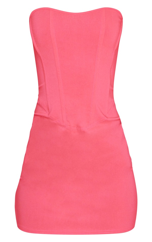 Hot Pink Stretch Woven Bandeau Corset Bodycon Dress image 1