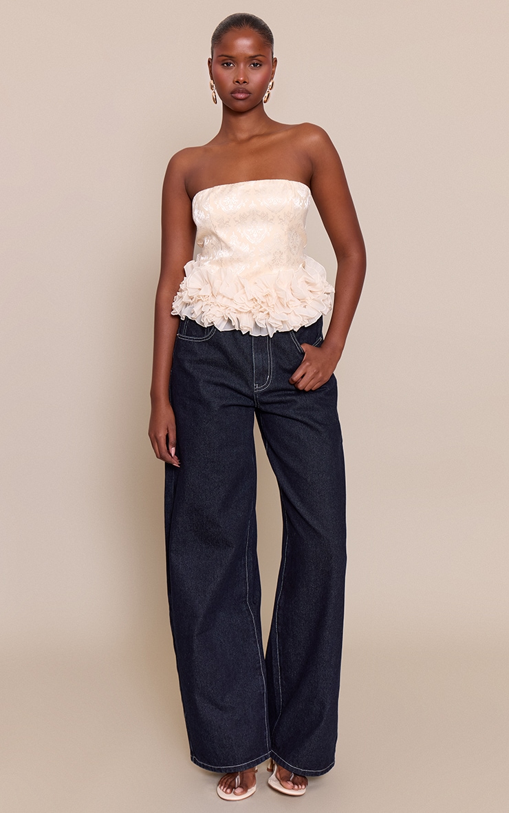 Cream Embroidered Jacquard Frill Hem Bandeau Top image 3