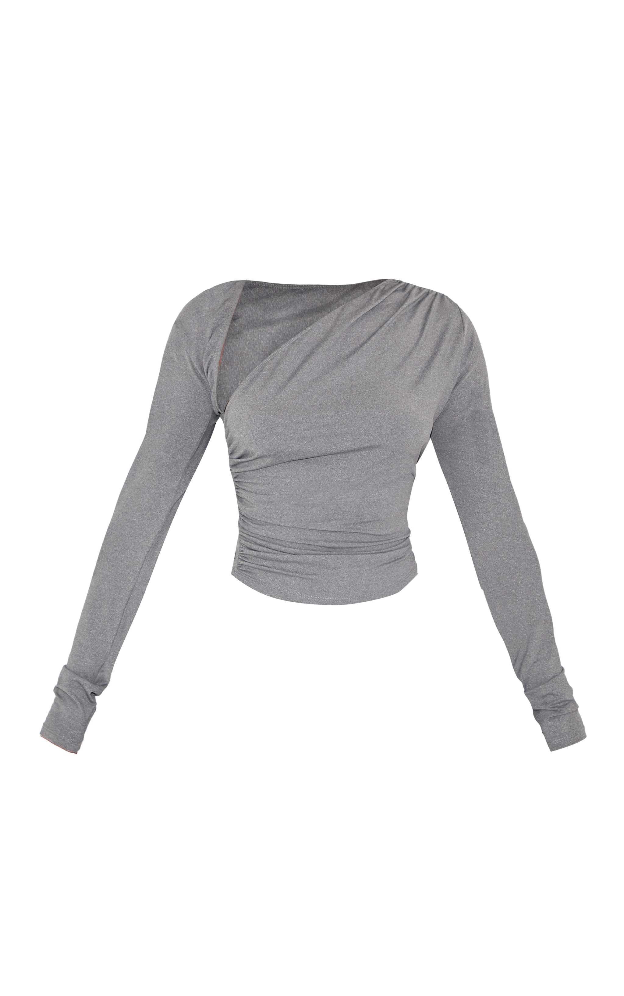 Petite Charcoal Slinky Long Sleeve Ruched Side Top image 5